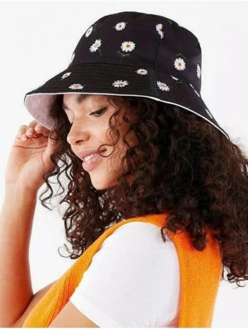 Alice + Olivia NWT Daisy Floral Black Reversible Bucket Sun Hat